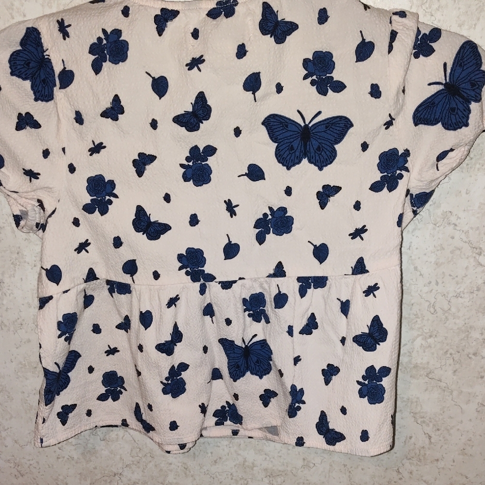 Free People Kids Blouse - White with Blue Butterflies - Picture 11 of 11